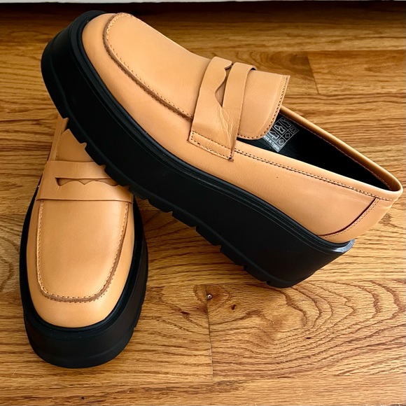 Free People Nico Platform Lug Loafer 39 Camel Leather Wedge 8.5 New without box - Picture 2 of 11